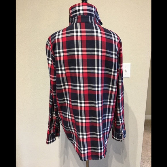Zara Small Red Navy Plaid Shirt snapped button GUC - Picture 3 of 4